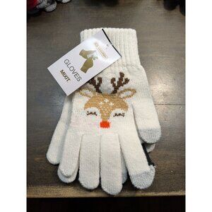 2 Touchscreen-Compatible Knit Gloves Reindeer For Adults In Black & White Mixit